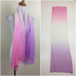 NWOT ECHO Purple White Pink Ombre 100% Silk Sheer Rectangle Scarf Made in Japan